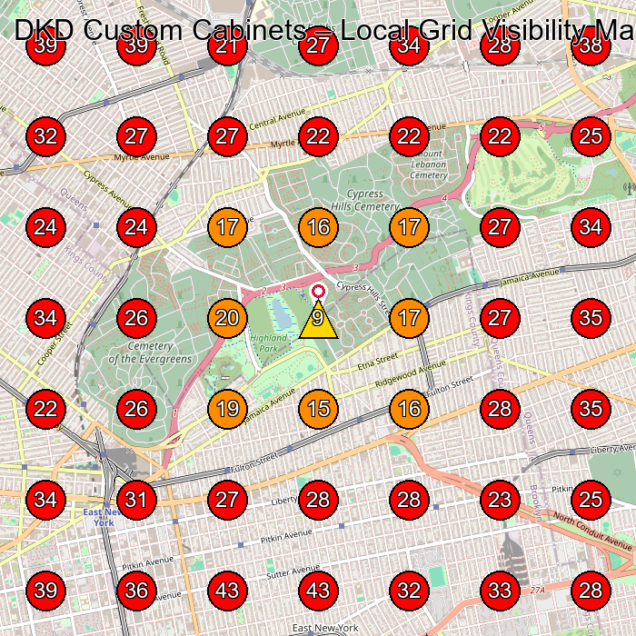 DKD Custom Cabinets GeoGrid visibility map for Cabinet Maker in Ridgewood